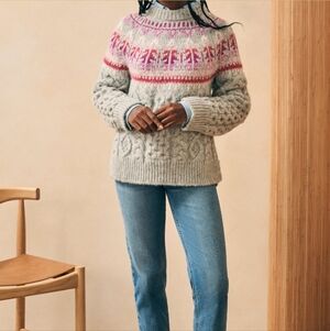 Faherty Frost Native Knitter Fair Isle Crew Sweater XS